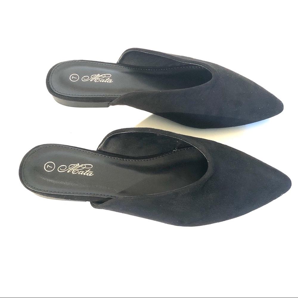 Black faux suede mule flats with pointy closed toe - Picture 2 of 6